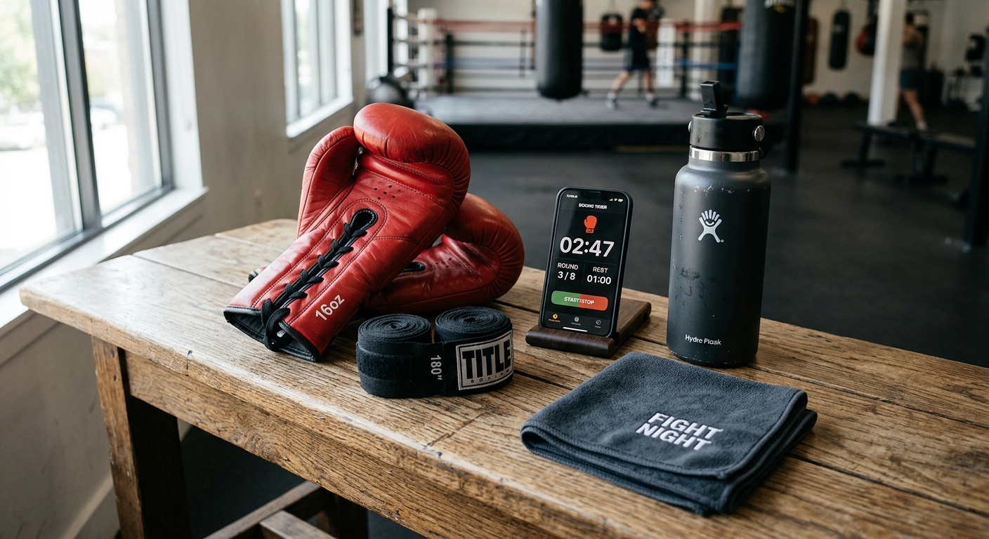 Essential boxing equipment laid out