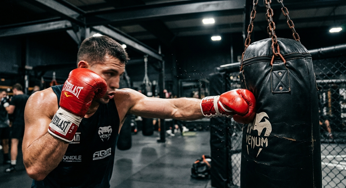 Close-up of boxer's hands executing jab-cross combination with proper form
