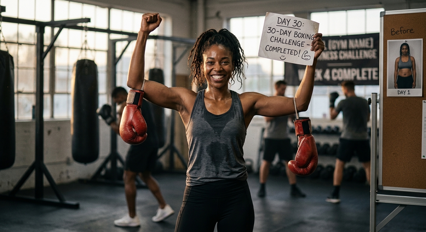 Confident person completing final boxing workout