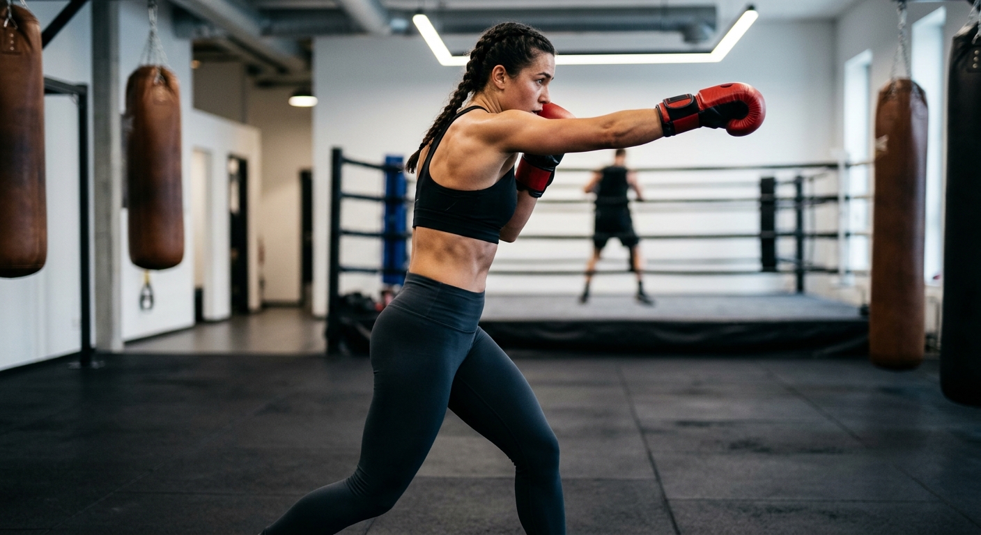 Side view showing core muscle engagement during boxing punch execution