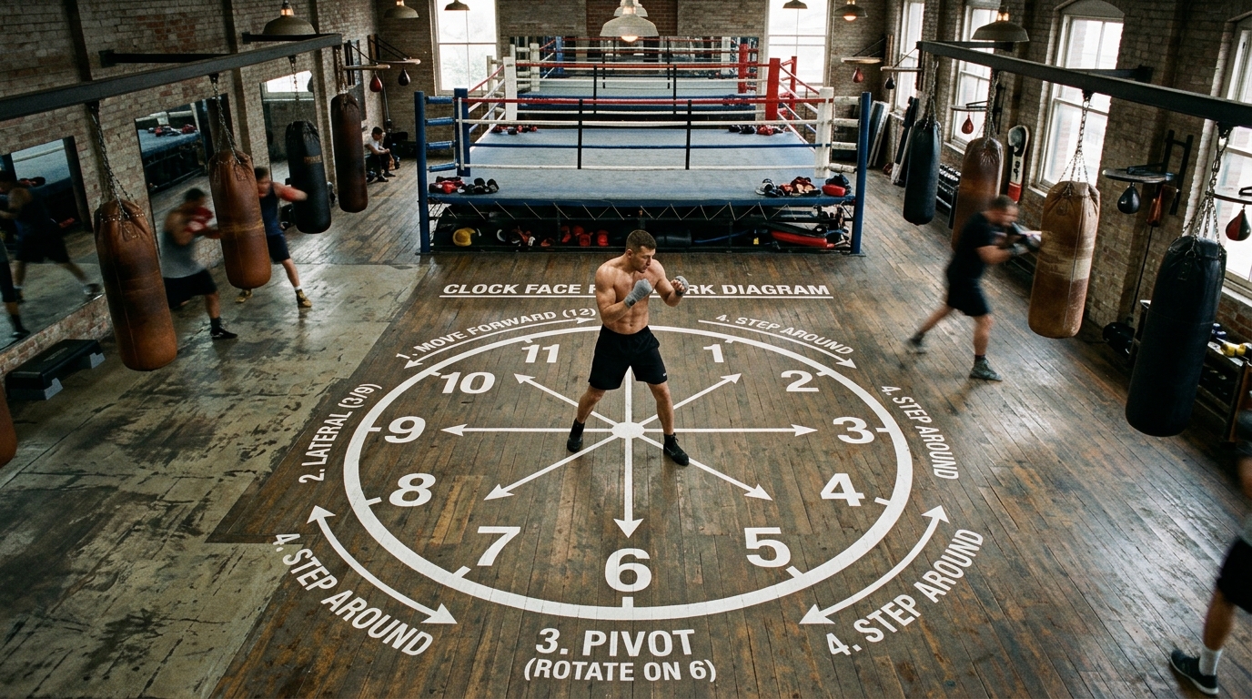 Overhead view of a metabolic training area with a clock face coaching diagram