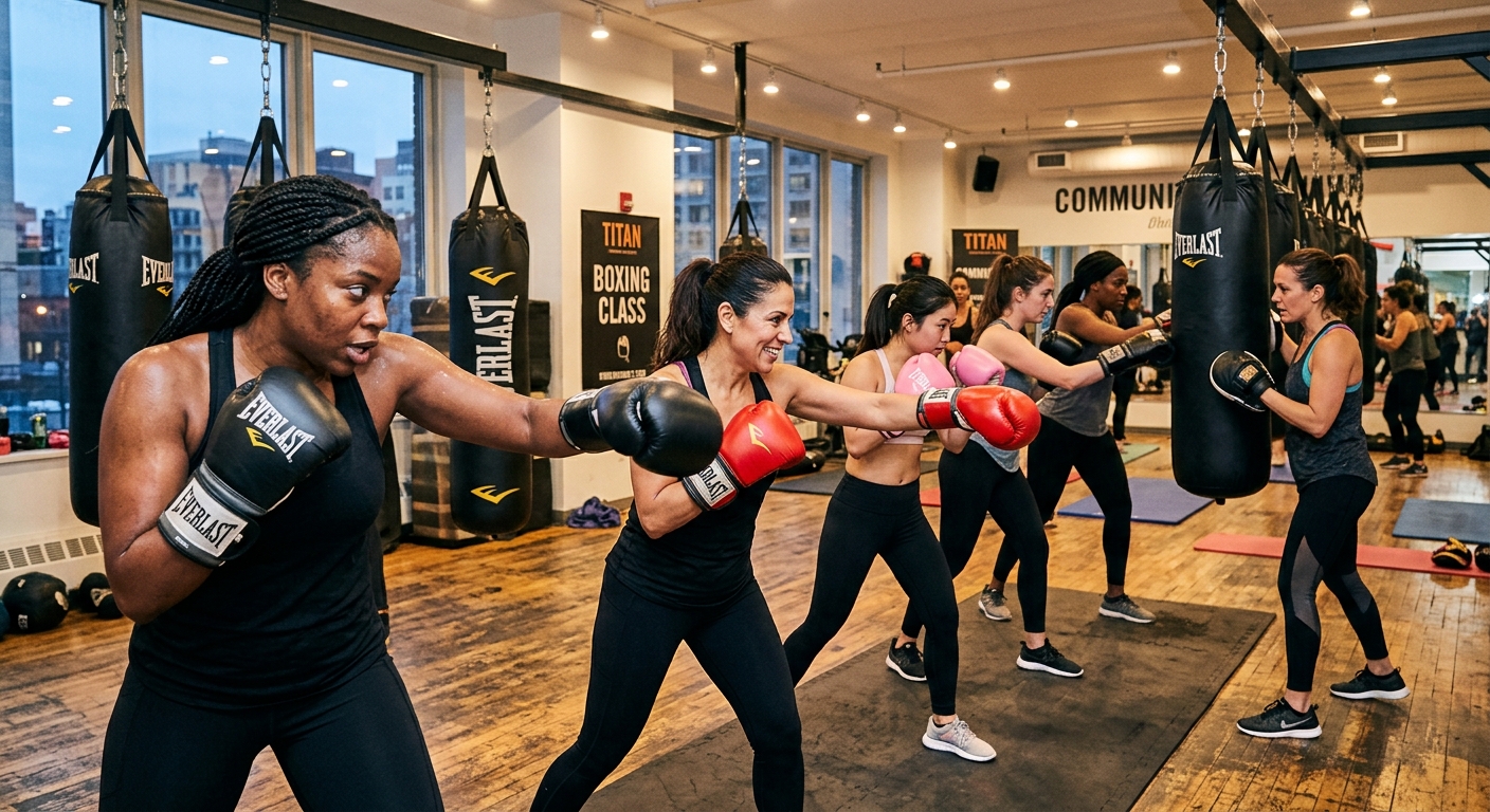 Group of women participating in boxing class together