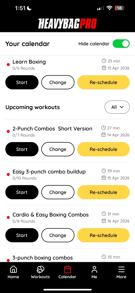 HBP Workout Schedule