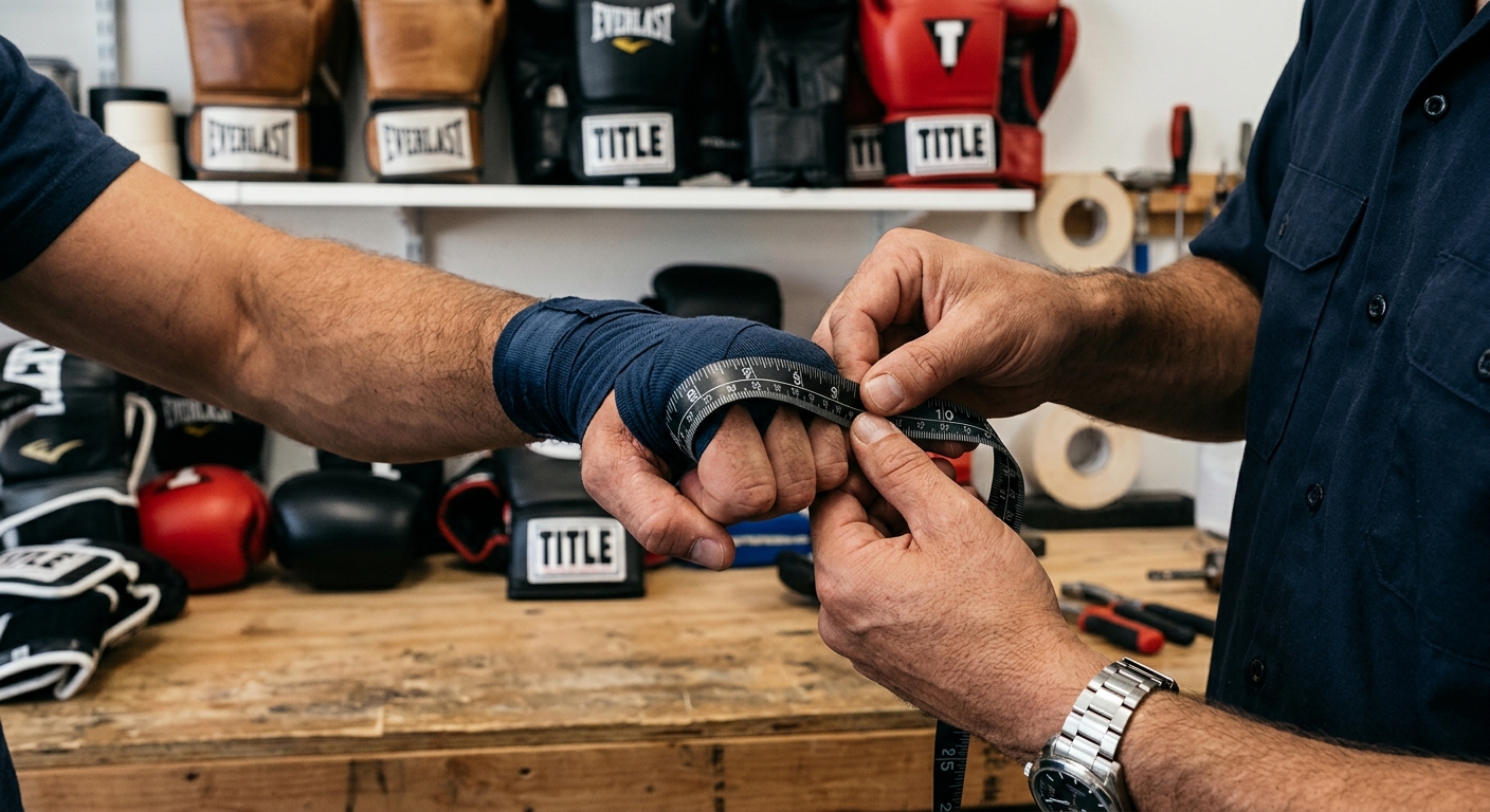 Demonstration of proper hand measuring technique with measuring tape around knuckles