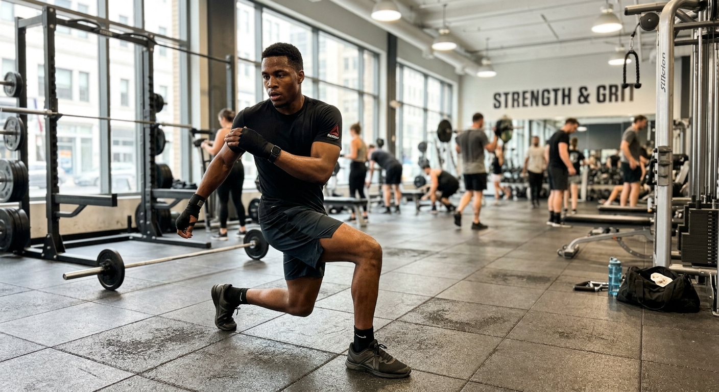 Boxing warm-up stretches in gym
