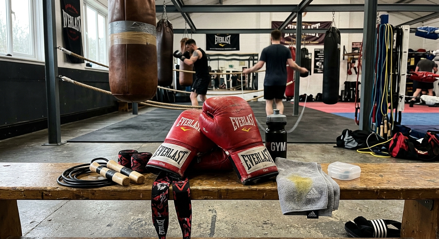 Boxing gloves and equipment ready for training