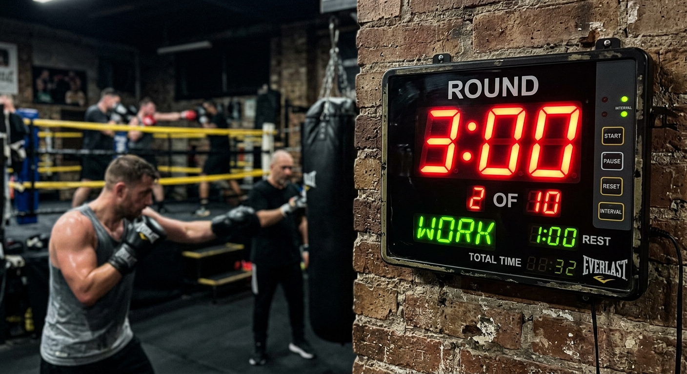HIIT interval timer showing boxing round structure