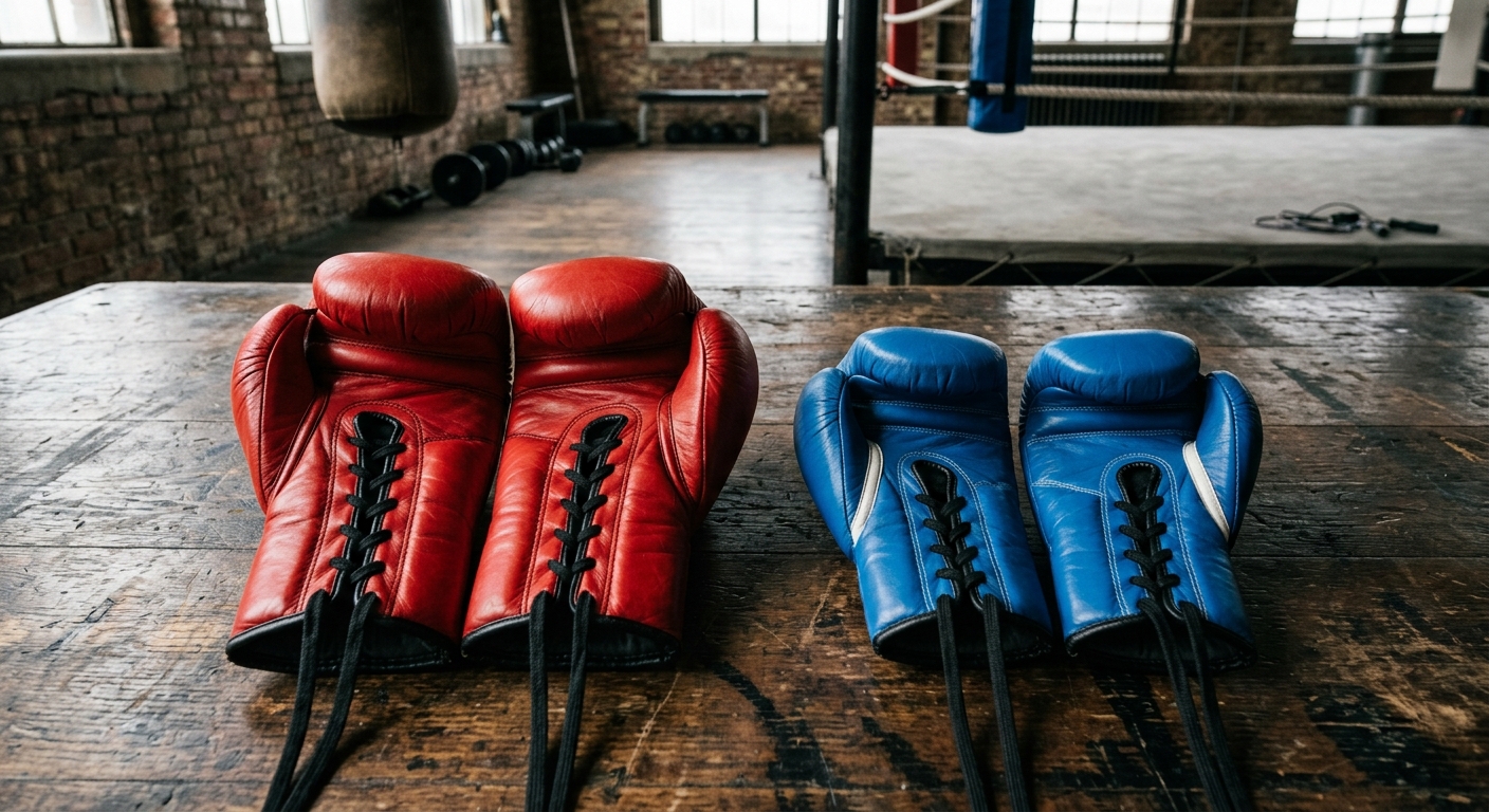 Two pairs of 16oz boxing sparring gloves showing thick protective padding