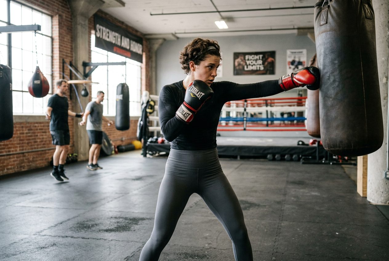 Athletic boxer practicing proper form and technique in gym setting