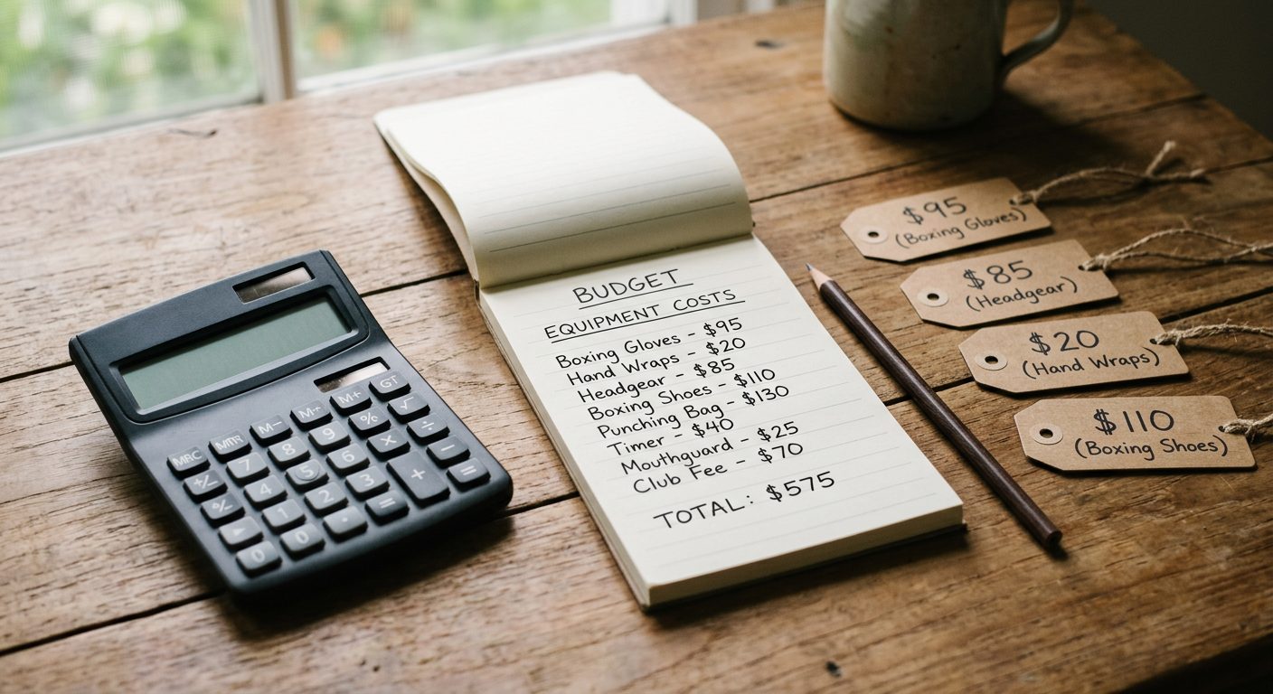 Calculator and budget planning materials on wooden desk