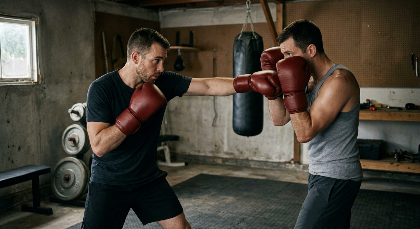Two boxers practicing progressive contact training drills