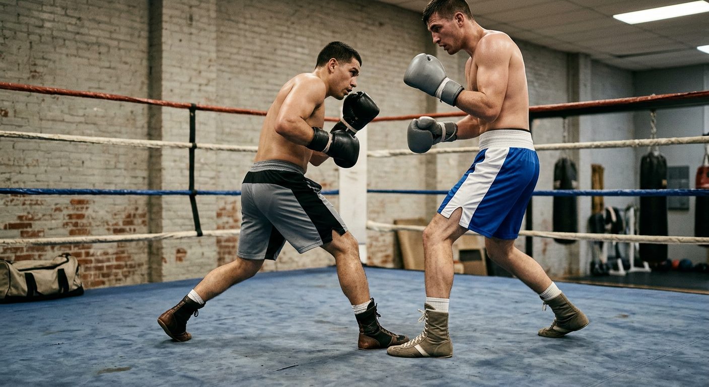 Boxing footwork demonstration showing lateral movement and angle cutting